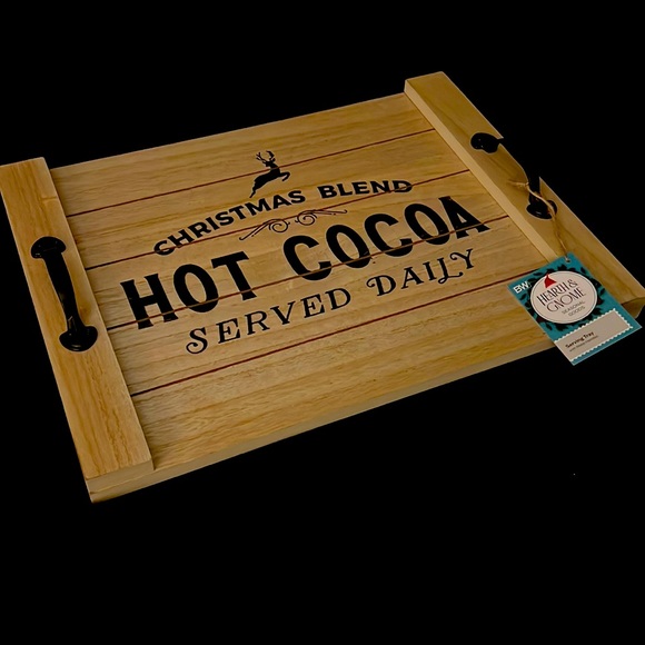 Christmas Serving Tray, Hot Cocoa Served Daily, Holiday Decor, Metal Handles - Picture 3 of 6